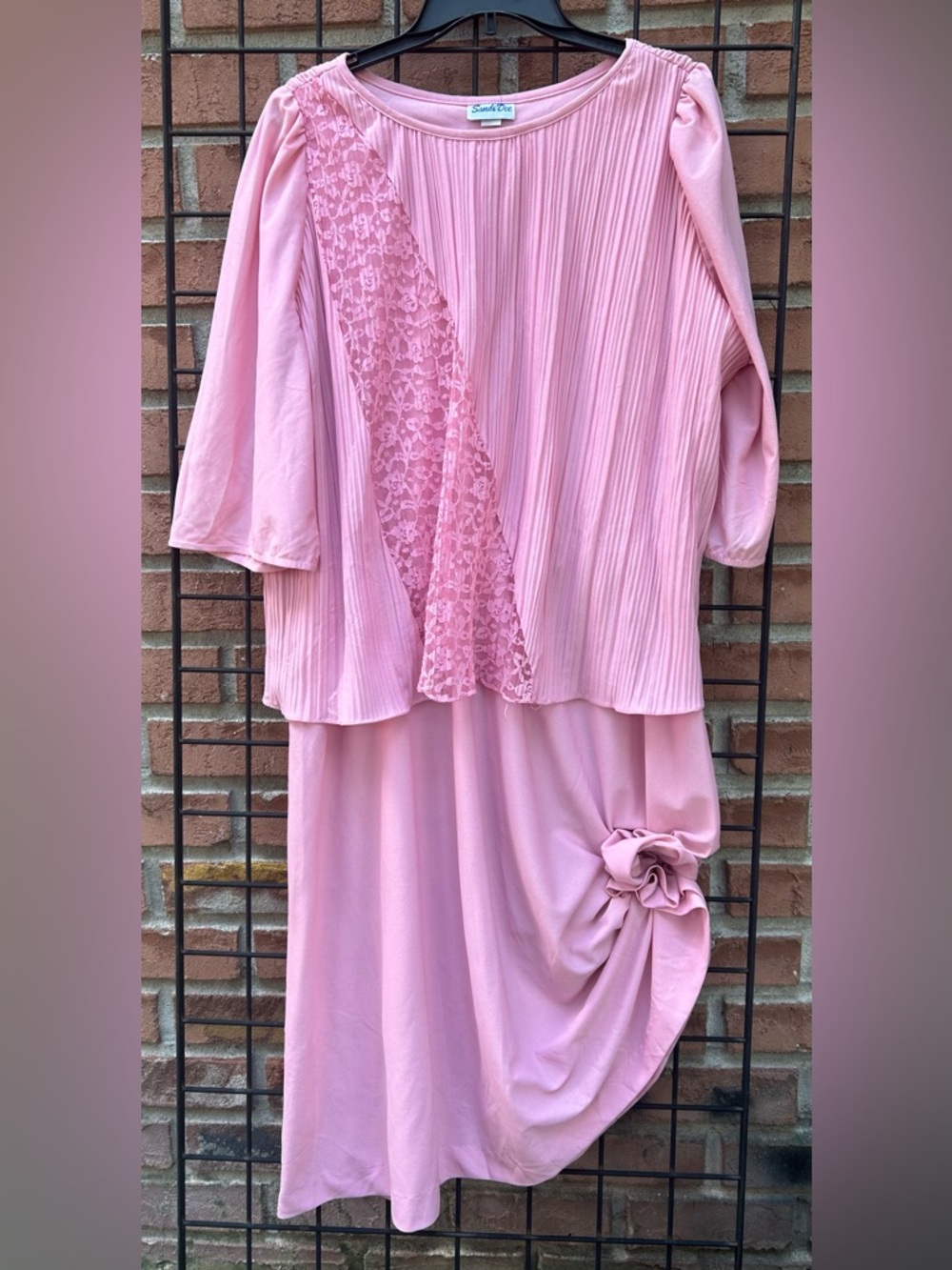 Vintage Sandi Dee Pink Lace-Trim Pleated Dress